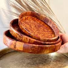 3PCS PLATEAUX EN BOIS OVAL